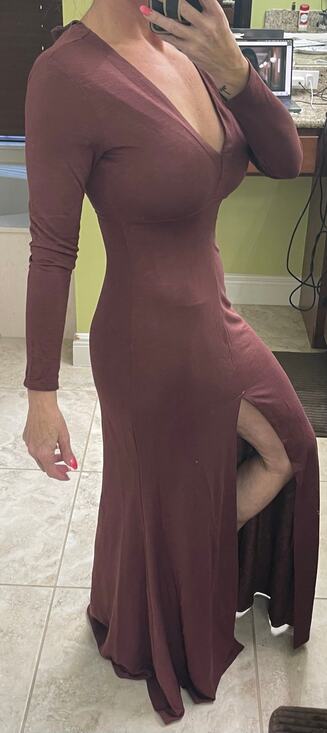 Lanston Dresses & Skirts - Lanston XS Maxi NWT front slit long sleeve $178 retail V-neck dark wine burgundy